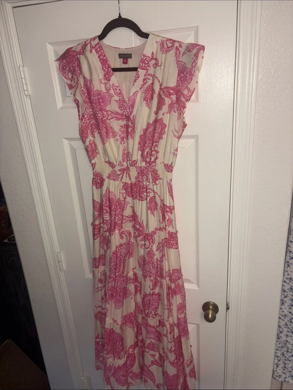 Vince Camuto Cream Maxi Dress with Pink Floral Print - Picture 3 of 6